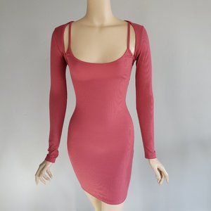 Fashion Nova Dusty Rose Cut Out Shoulder Ribbed Long Sleeve Bodycon Dress XS NWT